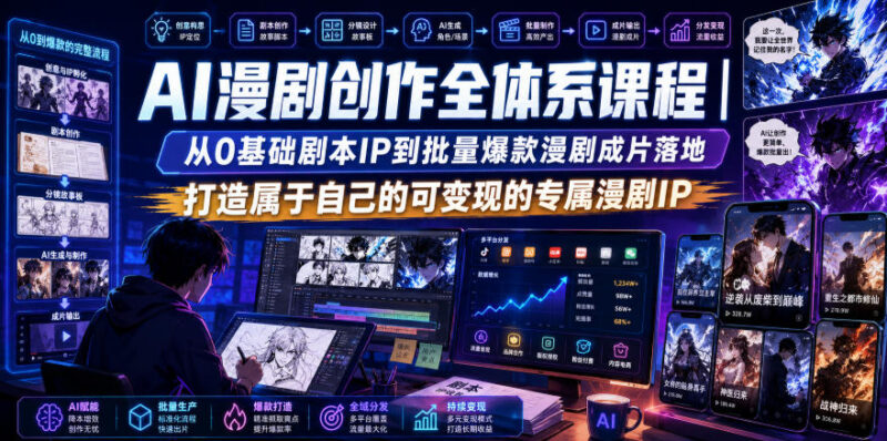 零基础AI漫剧创作全体系课程 从剧本到爆款成片打造变现IP