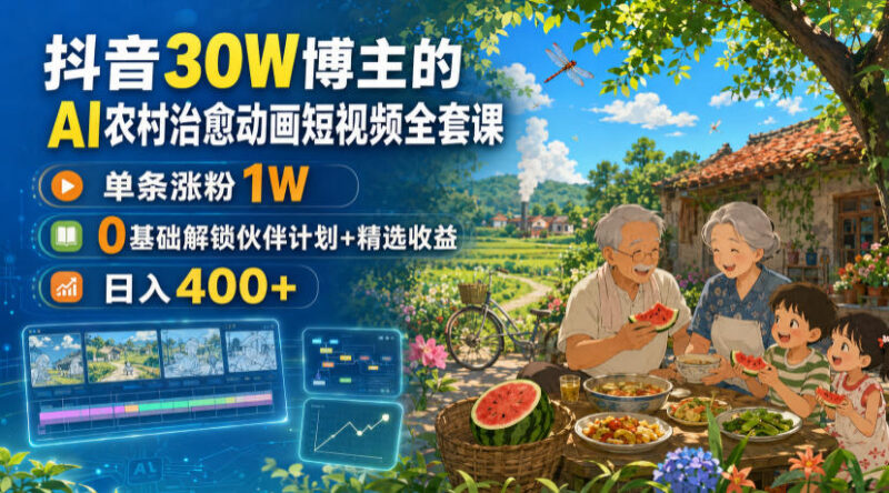 抖音AI农村治愈动画短视频教程 0基础涨粉变现全流程实操课