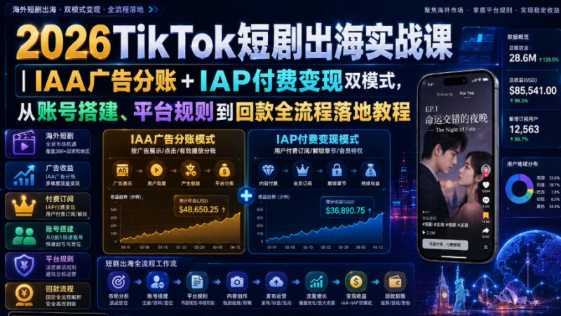 2026TikTok短剧出海实操课 IAA+IAP双模式变现全流程教程