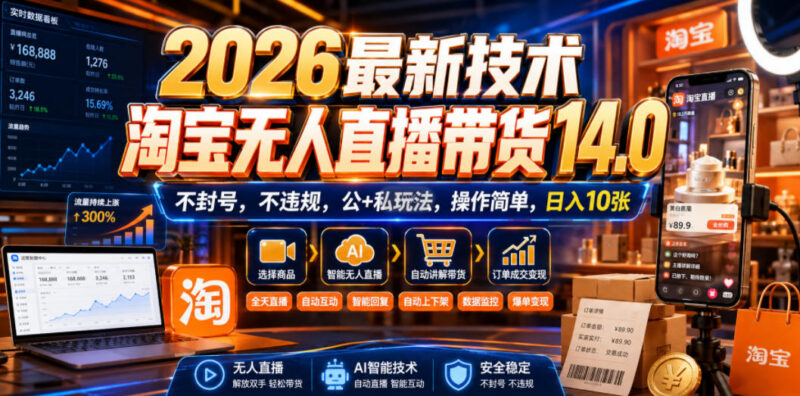 2026淘宝无人直播带货14.0玩法 合规低门槛实操全教程