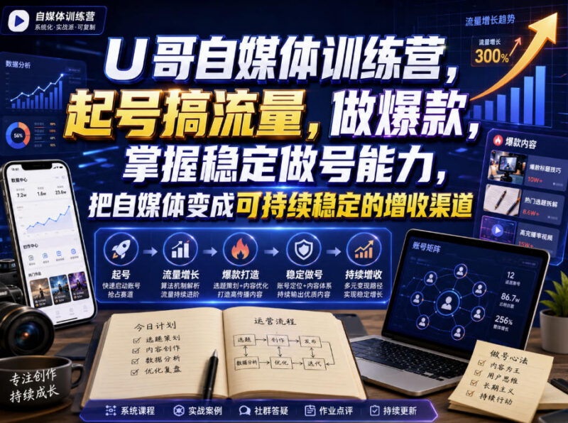 U哥自媒体训练营教程 学起号做爆款打造可持续自媒体增收渠道
