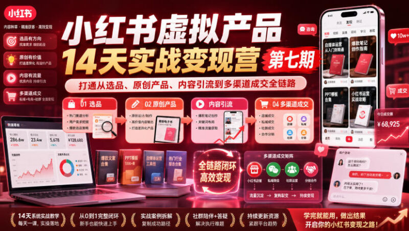 小红书虚拟产品14天实战营第七期 选品到成交全链路实操教程
