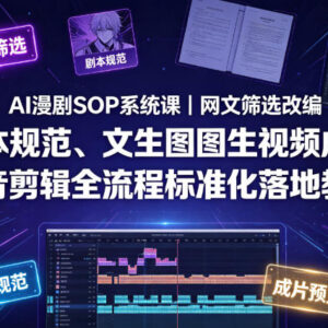 AI漫剧SOP系统课 从网文筛选到成片全流程标准化落地教程-雨叶虚拟资源网