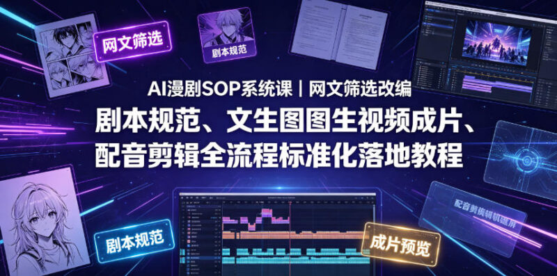 AI漫剧SOP系统课 从网文筛选到成片全流程标准化落地教程
