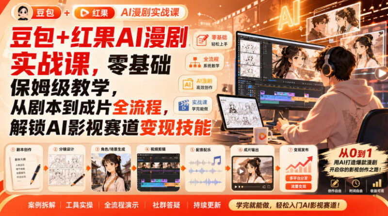 豆包+红果AI漫剧零基础全流程教程 从剧本到成片掌握变现技能