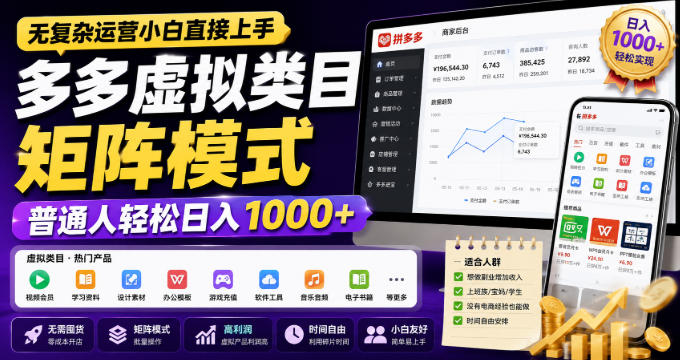 拼多多虚拟类目矩阵运营玩法 零基础小白可落地的副业实操指南
