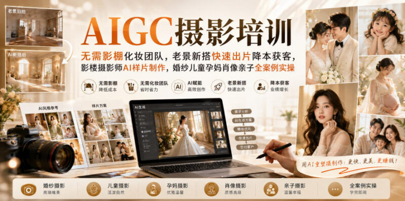 AIGC影楼摄影培训课程 全品类商业AI样片制作实操降本获客