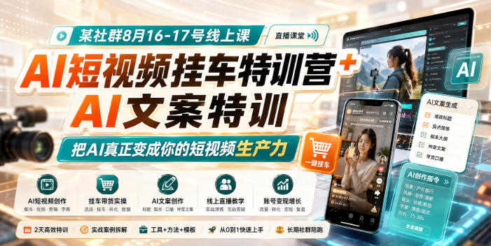 8月线上AI短视频挂车+AI文案特训营 学会把AI变成短视频生产力