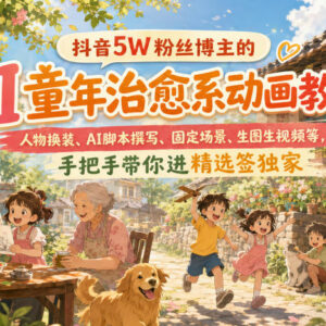 抖音5W粉博主亲授 AI童年治愈系动画制作变现全流程教学-雨叶虚拟资源网